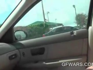 Innocent blonde blows massive putz in a car