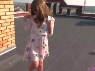 Beguiling Student on the Roof randy Blowjob and Doggy Fuck - Outdoor