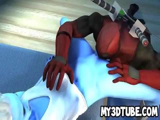أزرق البشرة 3d كتي يحصل على يمسح و مارس الجنس بواسطة deadpool